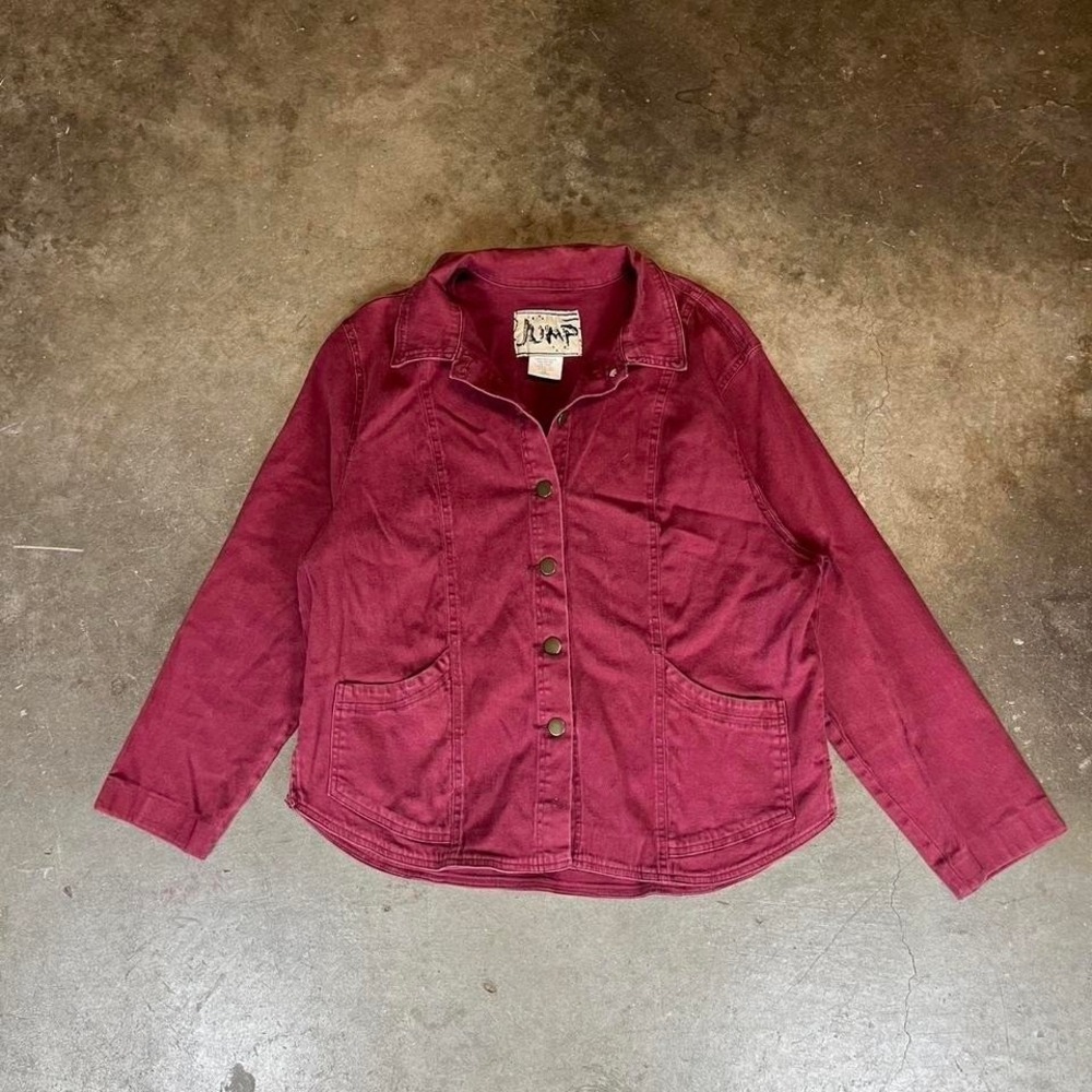 Vintage 90s made in USA Red denim jacket with button-up front women's large